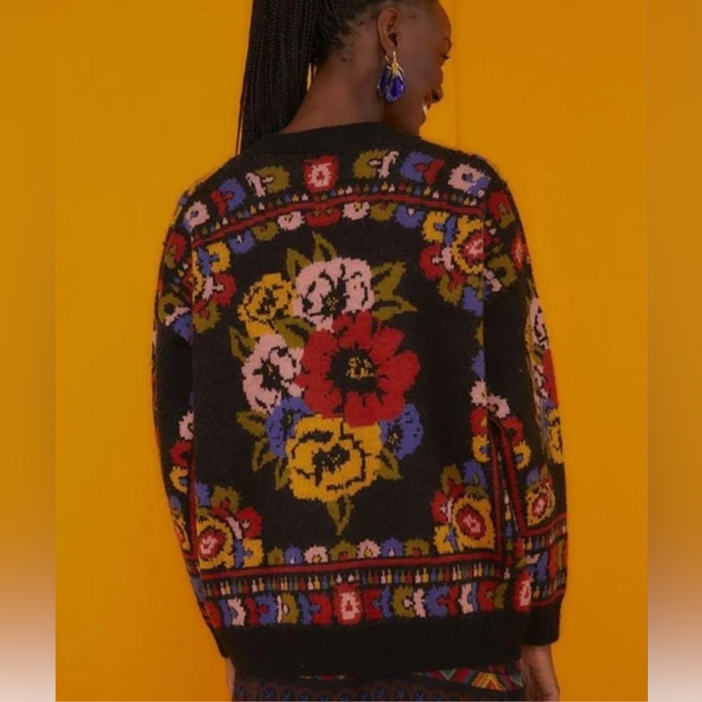 FARM Rio Black Floral Multicolor Button Cardigan - Picture 9 of 10